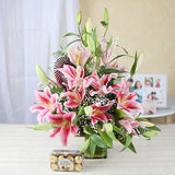 White & 5 Pink Lilies